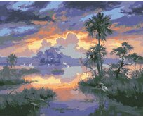 Zuty - Malování podle čísel - VOLAVKA U JEZERA A ZÁPAD SLUNCE (ABRAHAM HUNTER) 40x50 cm bez rámu a bez vypnutí plátna