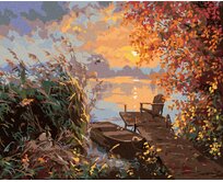 Zuty - Malování podle čísel - KACHNA V RÁKOSÍ, MOLO A ZÁPAD SLUNCE NA PODZIM (ABRAHAM HUNTER) 40x50 cm bez rámu a bez vypnutí plátna