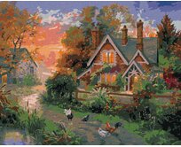 Zuty - Malování podle čísel - SLEPICE, FARMA A ZÁPAD SLUNCE (ABRAHAM HUNTER) 40x50 cm bez rámu a bez vypnutí plátna