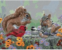 Zuty - Malování podle čísel - ČIPMUNK, ZPĚVNÍ PTÁCI A KVÍTÍ (ABRAHAM HUNTER) 40x50 cm vypnuté plátno na rám