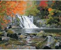 Zuty - Malování podle čísel - VODOPÁD A STROMY NA PODZIM (ABRAHAM HUNTER) 40x50 cm vypnuté plátno na rám