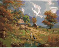 Zuty - Malování podle čísel - RYBAŘÍCÍ CHLAPEC SE PSEM U STATKU (ABRAHAM HUNTER) 40x50 cm vypnuté plátno na rám