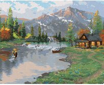 Zuty - Malování podle čísel - OREL, ŘEKA, CHATA A HORY (ABRAHAM HUNTER) 40x50 cm vypnuté plátno na rám