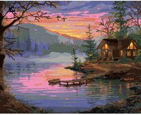 Zuty - Malování podle čísel - MOLO, JEZERO A ZÁPAD SLUNCE (ABRAHAM HUNTER) 40x50 cm bez rámu a bez vypnutí plátna