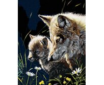 Zuty - Malování podle čísel - VLK S MLÁDĚTEM A KVÍTÍ (AL AGNEW) 40x50 cm vypnuté plátno na rám