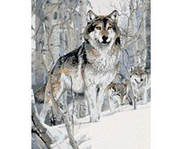 Zuty - Malování podle čísel - VLK A BŘÍZY V ZIMĚ (AL AGNEW) 40x50 cm vypnuté plátno na rám