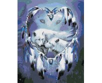 Zuty - Malování podle čísel – VLK A LAPAČ SNŮ VE TVARU SRDCE II (CAROL CAVALARIS) 40x50 cm vypnuté plátno na rám