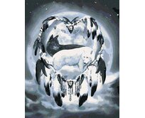 Zuty - Malování podle čísel – VLK A LAPAČ SNŮ VE TVARU SRDCE III (CAROL CAVALARIS) 40x50 cm vypnuté plátno na rám