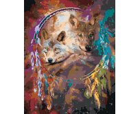 Zuty - Malování podle čísel –  VLK A DUHOVÝ LAPAČ SNŮ (CAROL CAVALARIS) 40x50 cm bez rámu a bez vypnutí plátna