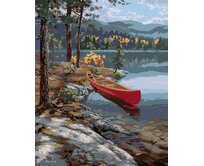 Zuty - Malování podle čísel - KANOE U JEZERA (DARRELL BUSH) 40x50 cm bez rámu a bez vypnutí plátna