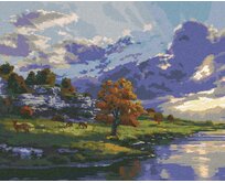 Zuty - Malování podle čísel - ŘEKA A VÝCHOD SLUNCE (DARRELL BUSH) 40x50 cm bez rámu a bez vypnutí plátna