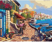 Zuty - Malování podle čísel - KAVÁRNA U MOŘE A LODĚ (IMAGE WORLD) 40x50 cm bez rámu a bez vypnutí plátna