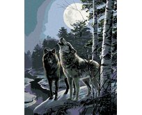 Zuty - Malování podle čísel - VLK VYJÍCÍ NA MĚSÍC (JAMES MEGER) 40x50 cm bez rámu a bez vypnutí plátna