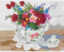 Zuty - Malování podle čísel – KVĚTINY V ČAJOVÉ KONVICI (JUDY BUSWELL) 40x50 cm vypnuté plátno na rám