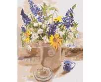 Zuty - Malování podle čísel – KVĚTINY V KVĚTINÁČI NA STOLE (JUDY BUSWELL) 40x50 cm vypnuté plátno na rám