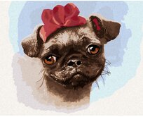 Zuty - Malování podle čísel - MOPS S ČERVENOU MAŠLÍ (LARRY HERSBERGER) 40x50 cm bez rámu a bez vypnutí plátna