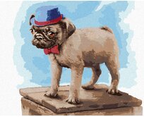 Zuty - Malování podle čísel - MOPS S ČERVENOU MAŠLÍ A MODROU ČEPICÍ (LARRY HERSBERGER) 40x50 cm bez rámu a bez vypnutí plátna