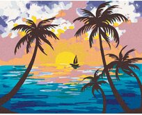 Zuty - Malování podle čísel - ZÁPAD SLUNCE ZA PALMAMI 40x50 cm vypnuté plátno na rám