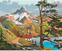 Zuty - Malování podle čísel - DOMEK U JEZERA POD HORAMI 40x50 cm bez rámu a bez vypnutí plátna