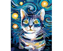 Zuty - Malování podle čísel - KOCOUREK POD NOČNÍ OBLOHOU 40x50 cm bez rámu a bez vypnutí plátna