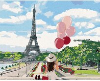Zuty - Malování podle čísel - ŽENA S BALONKY PŘED EIFFELOVKOU 40x50 cm bez rámu a bez vypnutí plátna