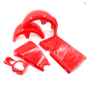 Plastová set na elektrickou koloběžku, přední a zadní blatník, dva díly dna koloběžky, dva mále kusy Červený set