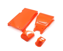 Plastová set na elektrickou koloběžku, přední a zadní blatník, dva díly dna koloběžky, dva mále kusy Oranžový set