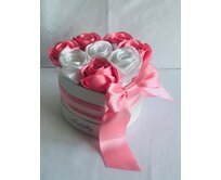 Anabellky Růže : růžová + bílá, box bílá. Atlasová stuha