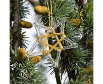 Vánoční ozdoby - hvězdy malé 7 cm, zlaté zdobení, ručně vyrobené z českého skla - sada 4ks - dárková krabička zdarma