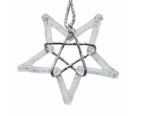 Vánoční ozdoba hvězda 9 - 10 cm zdobená stříbrnou dekorativní nití a třpytkami