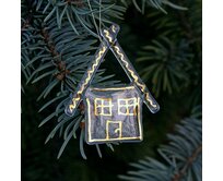 Vánoční ozdoba domeček, ruční výroba, české sklo zdobené zlatem