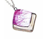 ArteGlass náhrdelník fialovo-bílý zdobený platinou a třpytkami chirurgická ocel