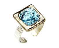 ArteGlass dámský prsten bublinkové tyrkysové sklo zdobené pravou platinou chirurgická ocel