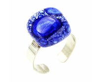 ArteGlass dámský prsten modrý bublinkové sklo chirurgická ocel