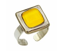 Dámský prsten žlutý malované sklo zdobené pravou platinou chirurgická ocel