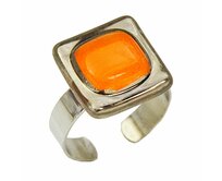 Dámský prsten oranžový malované sklo zdobený pravou platinou chirurgická ocel