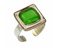 Dámský prsten zelený malované sklo zdobené pravou platinou