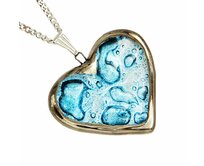 ArteGlass autorský náhrdelník srdce tyrkys bublinkové sklo zdobené platinou krásný elegantní doplněk šperk