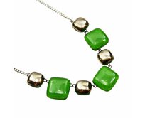 ArteGlass náhrdelník zelený české sklo zdobené pravou platinou zajímavá barevná kombinace