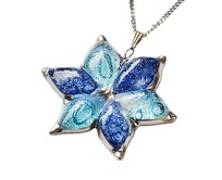 Náhrdelník šesticípá hvězda - bublinkové tyrkysové a modré sklo zdobené platinou - limitovaná edice šperk z pohádky Večernice