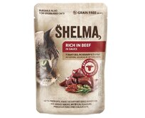 SHELMA Cat hovězí s rajčaty v omáčce, kapsa 85 g (28 ks)