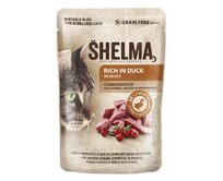SHELMA Cat kachní s brusinkami v omáčce, kapsa 85 g (28 ks)