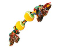 Hračka DOG FANTASY barevná 2 knoty + 2 tenisáky 35 cm