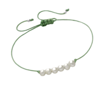 Bangles.cz Náramek Fresh Pearls green & šňůrka bílá, khaki, stříbrná, sladkovodní perly, voskovaná polyesterová šňůrka, stříbro 925 …