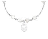 Bangles.cz Náramek Křížek & sladkovodní perly stříbro 925 stříbrná, bílá (perly), šperkovní stříbro 925, sladkovodní perly