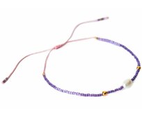 Bangles.cz Náramek Purple korálkový fialová, bílá, zlatá, růžová, sladkovodní perla, miyuki korálky, nylonová šňůrka