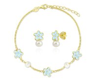 Set náramek + náušnice Pomněnky + dárková krabička 2958 zlatá, sladkovodní perla