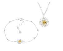 Set náramek Kopretina & kuličky + řetízek + dárková krabička 2983 žlutá, stříbro