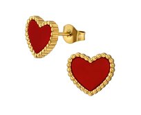Náušnice Red Hearts gold 1523 červená, chirurgická ocel