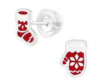 Náušnice Vánoční Rukavice a punčochy stříbro 925 2865 červená, stříbro